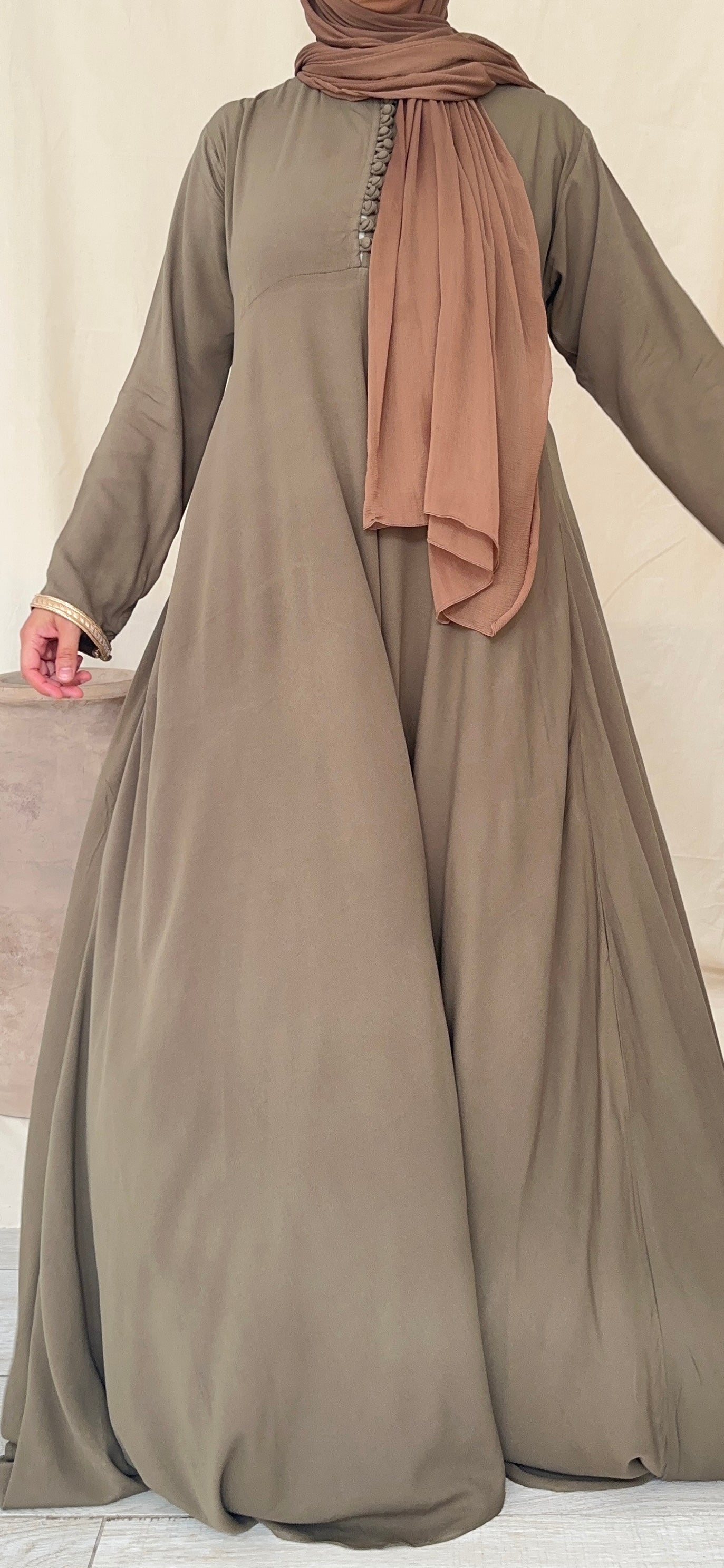 Khaki Green Embellished Abaya