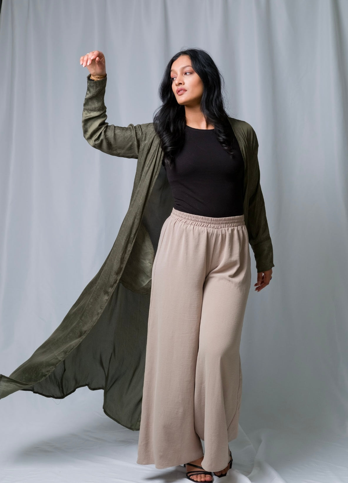 Khaki Green Open Abaya