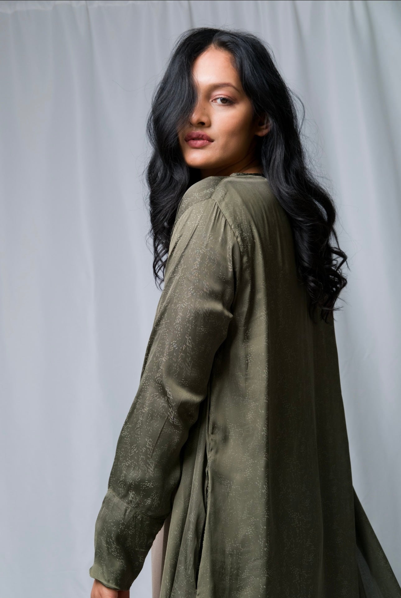 Khaki Green Open Abaya