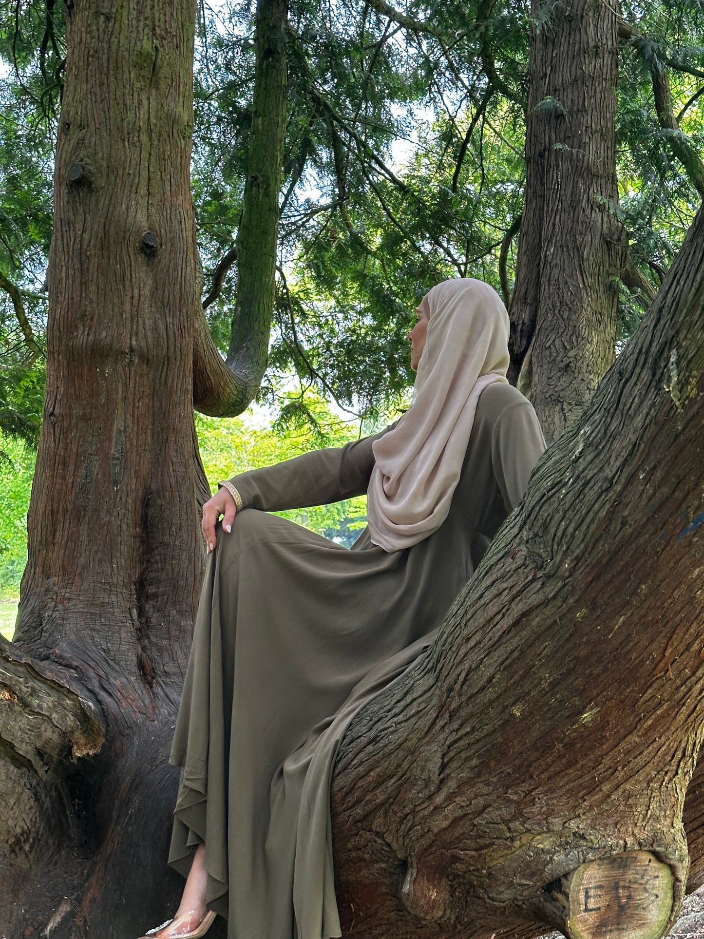 Khaki Green Embellished Abaya
