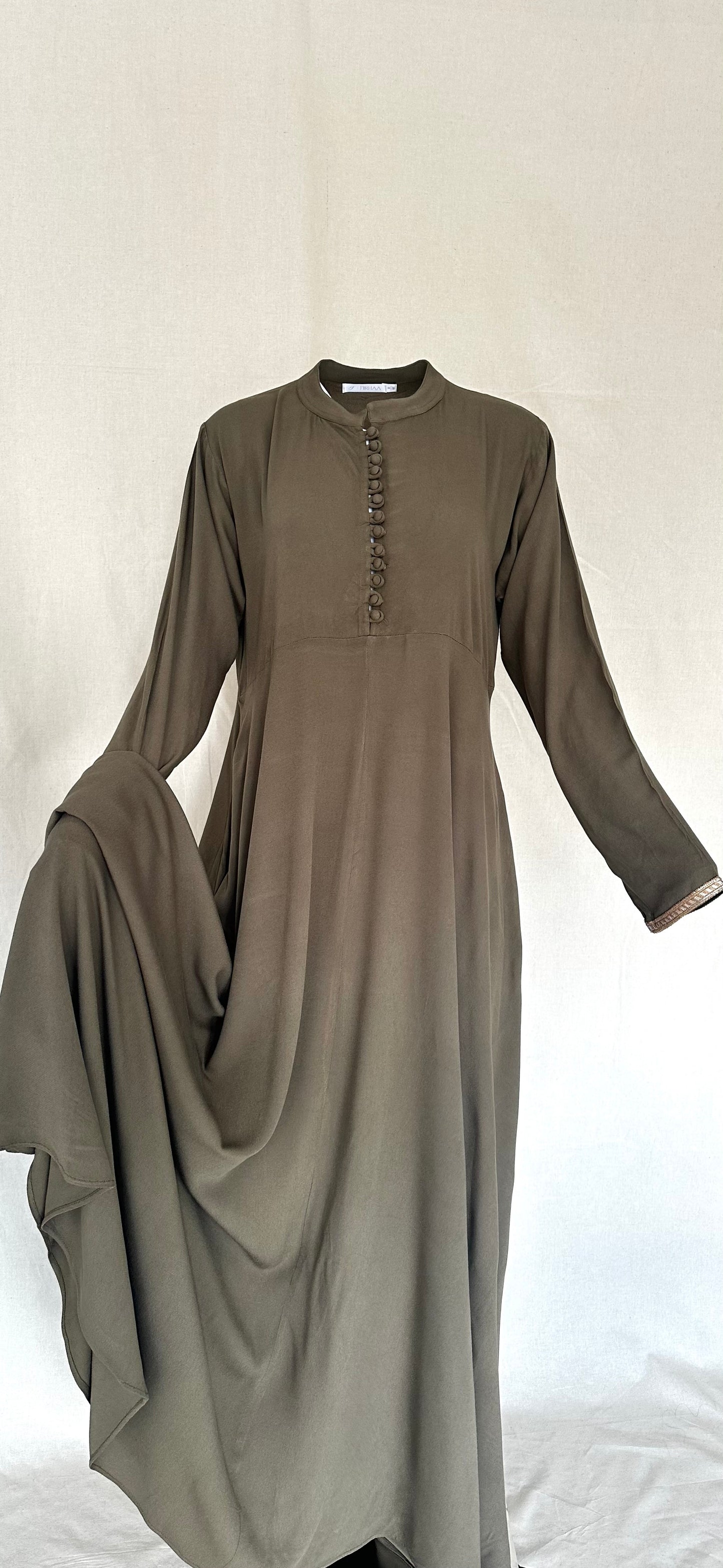 Khaki Green Embellished Abaya