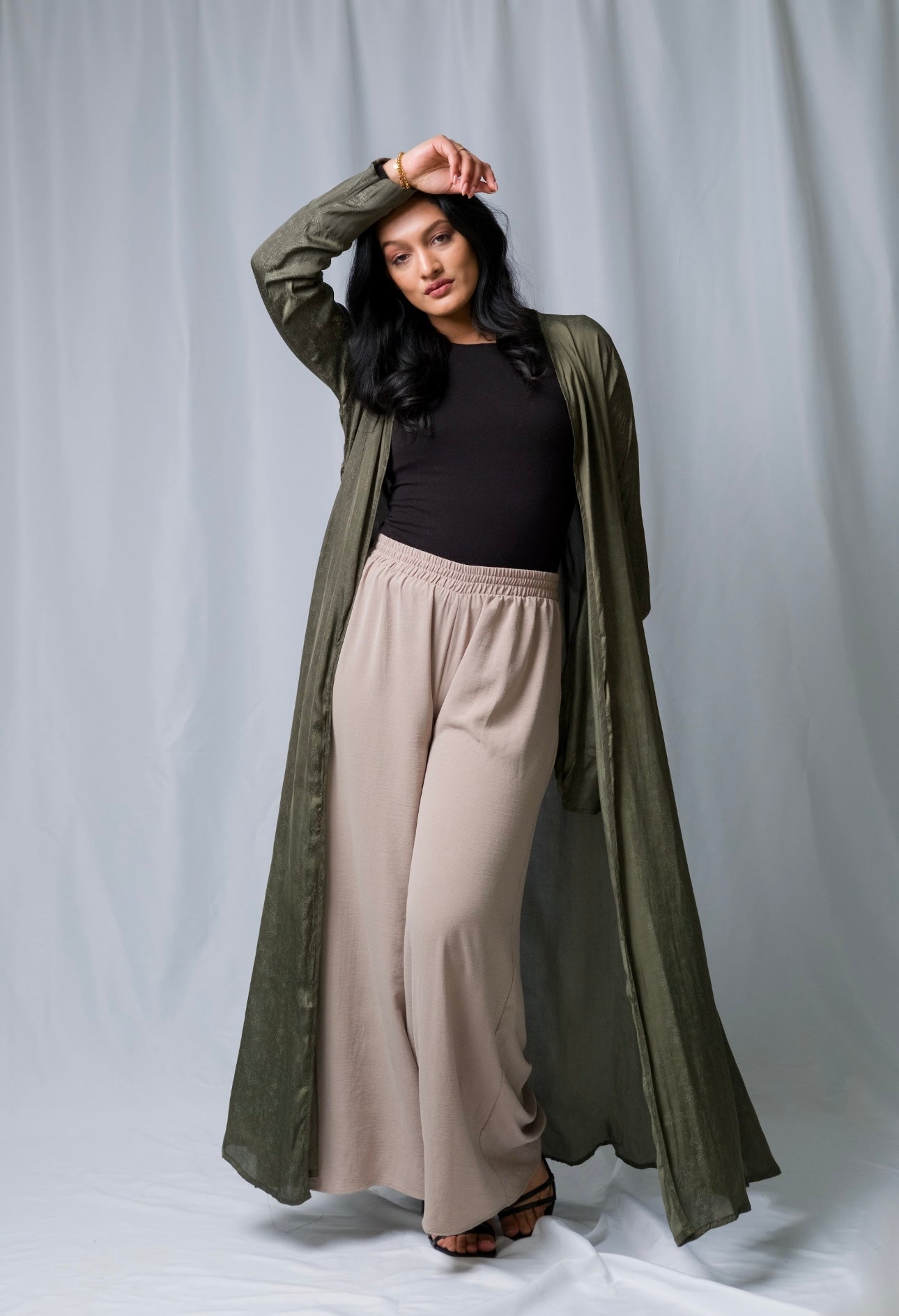Khaki Green Open Abaya