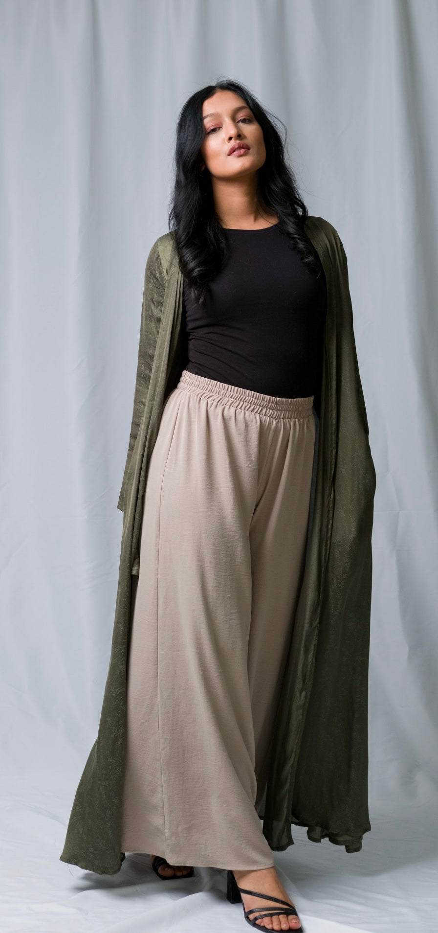 Khaki Green Open Abaya