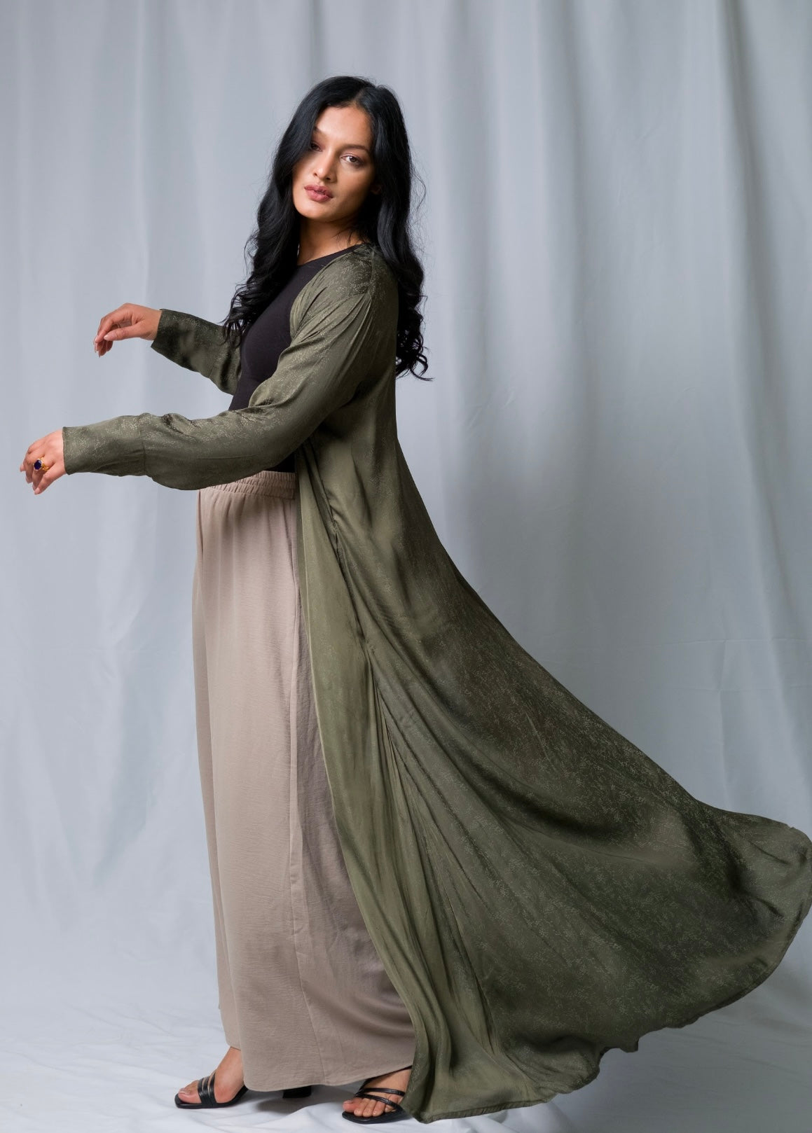 Khaki Green Open Abaya