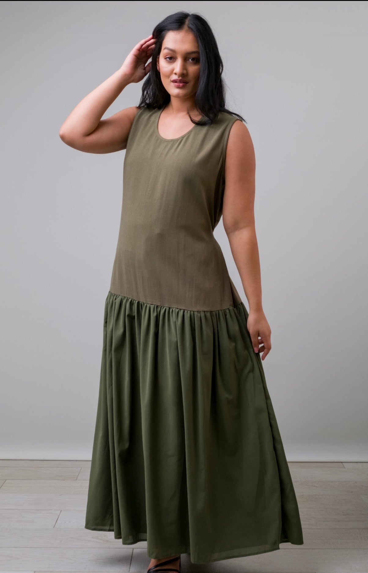 Khaki green sleeveless slip