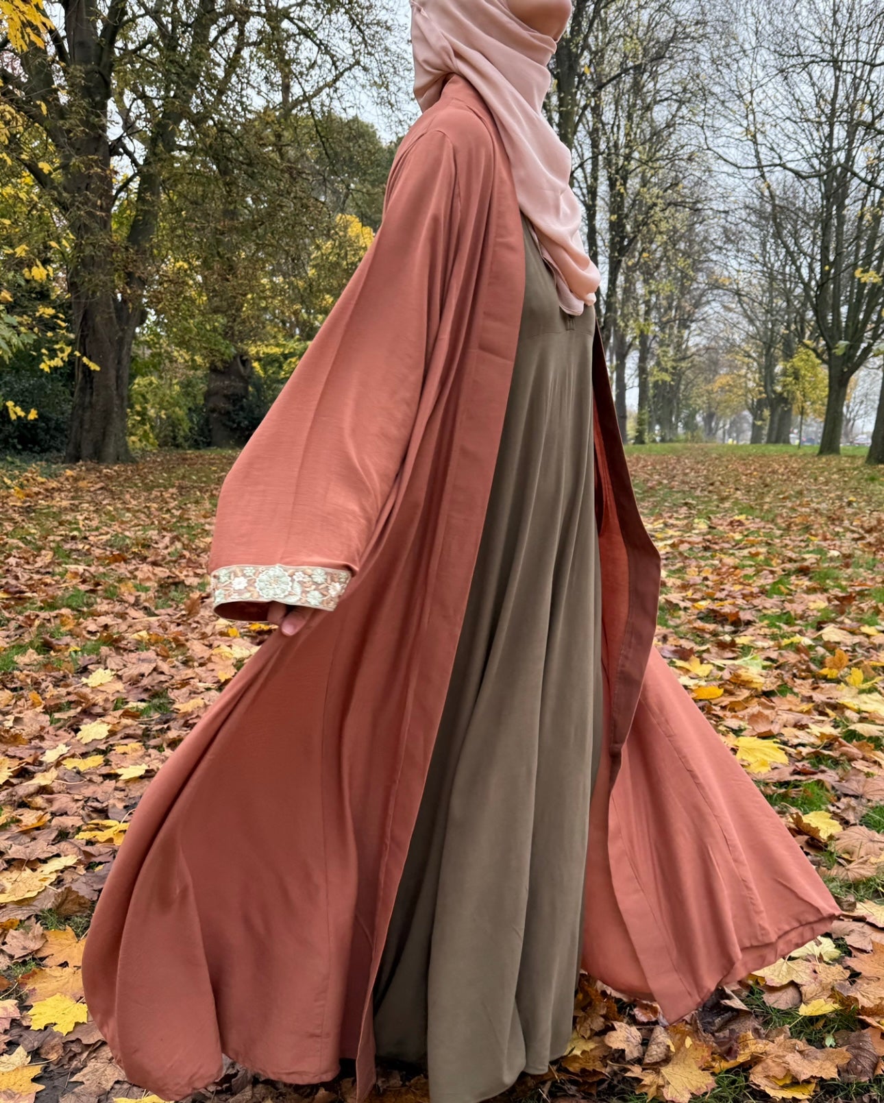 Peach Orange Open Abaya