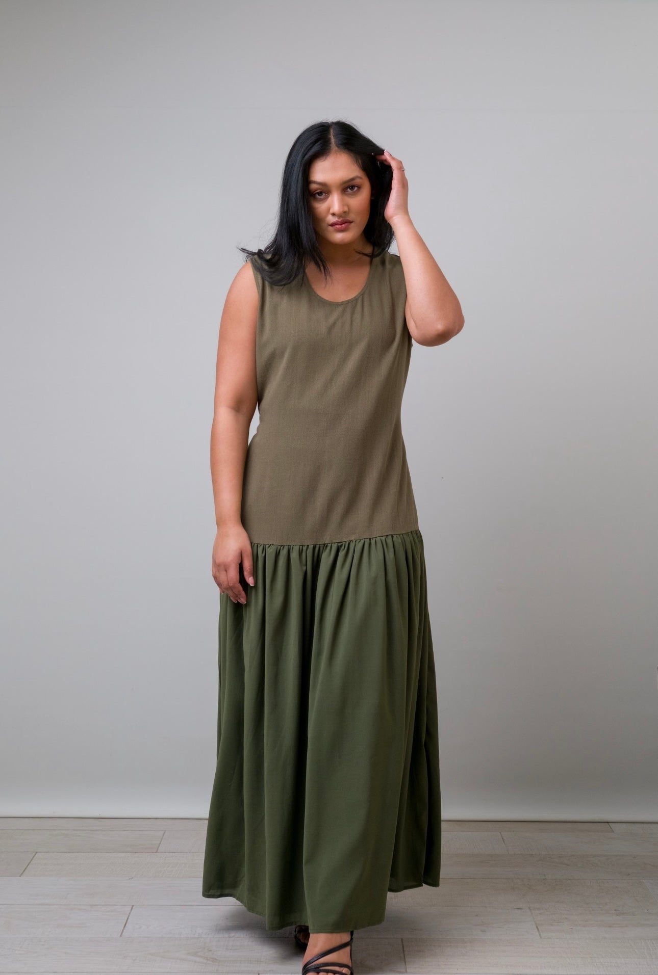 Khaki green sleeveless slip