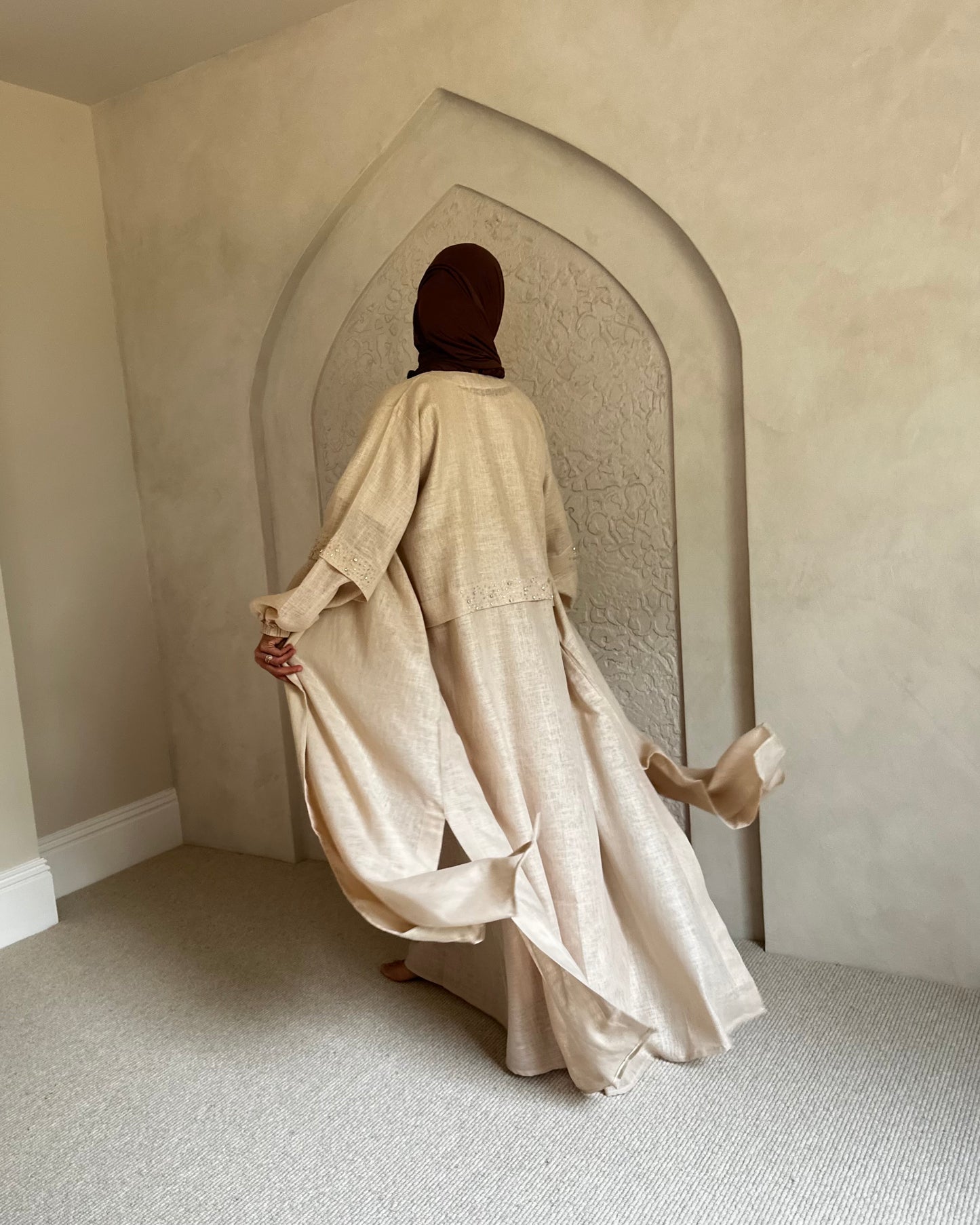 Linen two piece abaya set