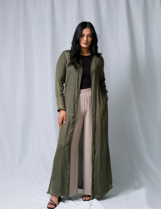 Khaki Green Open Abaya