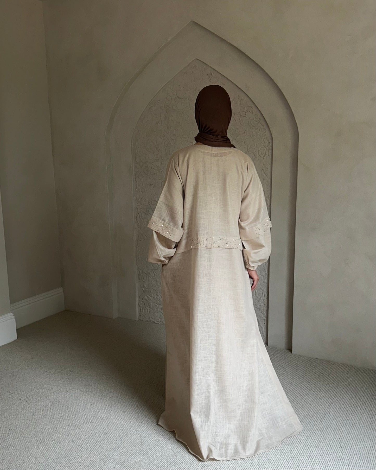 Linen two piece abaya set