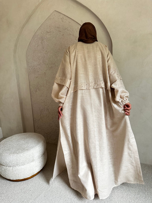Linen two piece abaya set