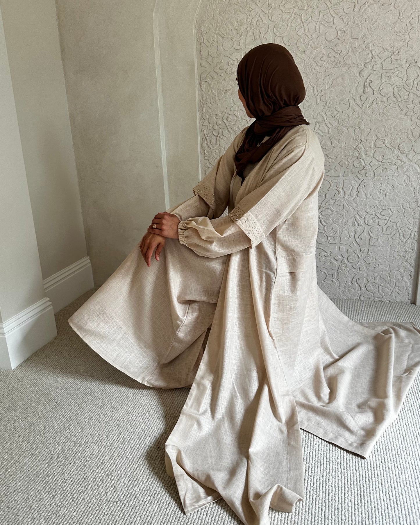 Linen two piece abaya set
