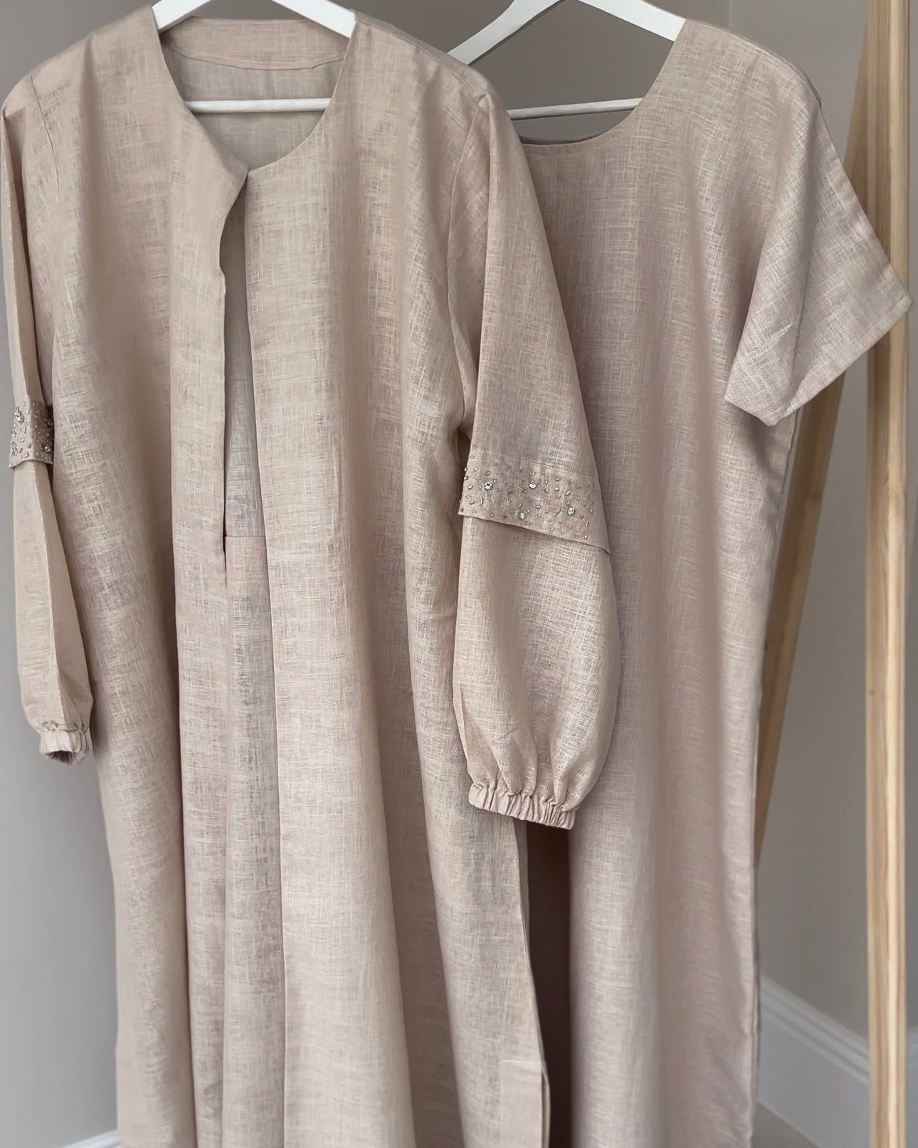 Linen two piece abaya set