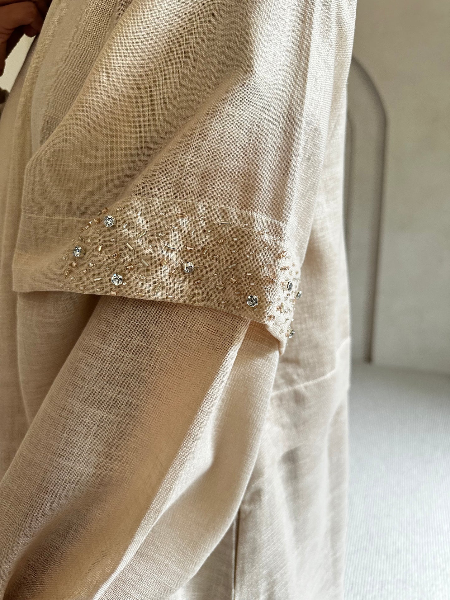 Linen two piece abaya set