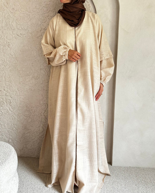 Linen two piece abaya set