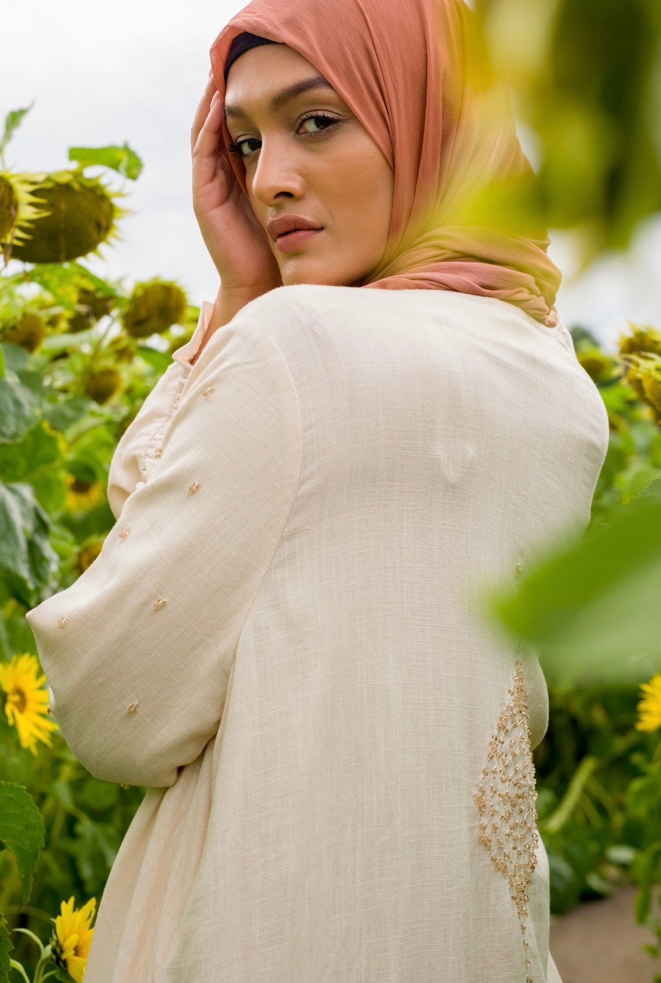 Cream Open Abaya